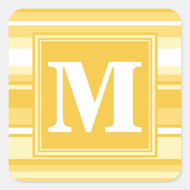 Monogram yellow stripes square sticker (Front)