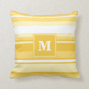 Monogram yellow stripes throw pillow