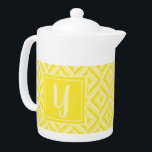 Monogram Yellow Three-Tone Diamond Pattern<br><div class="desc">Make your tea in this Monogram Yellow Three-Tone Diamond Pattern Teapot. It features a geometric diamond pattern in three shades of yellow with an initial in light yellow against a dark yellow square. Personalize it with your initial. A great gift idea for the tea lover in your life.</div>