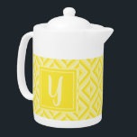 Monogram Yellow Three-Tone Diamond Pattern<br><div class="desc">Make your tea in this Monogram Yellow Three-Tone Diamond Pattern Teapot. It features a geometric diamond pattern in three shades of yellow with an initial in light yellow against a dark yellow square. Personalize it with your initial. A great gift idea for the tea lover in your life.</div>