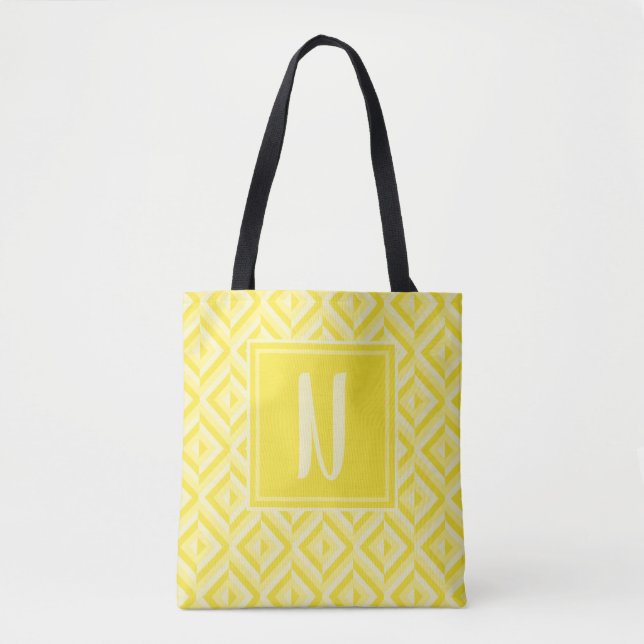 Monogram Yellow Three-Tone Diamond Pattern Tote Bag (Front)