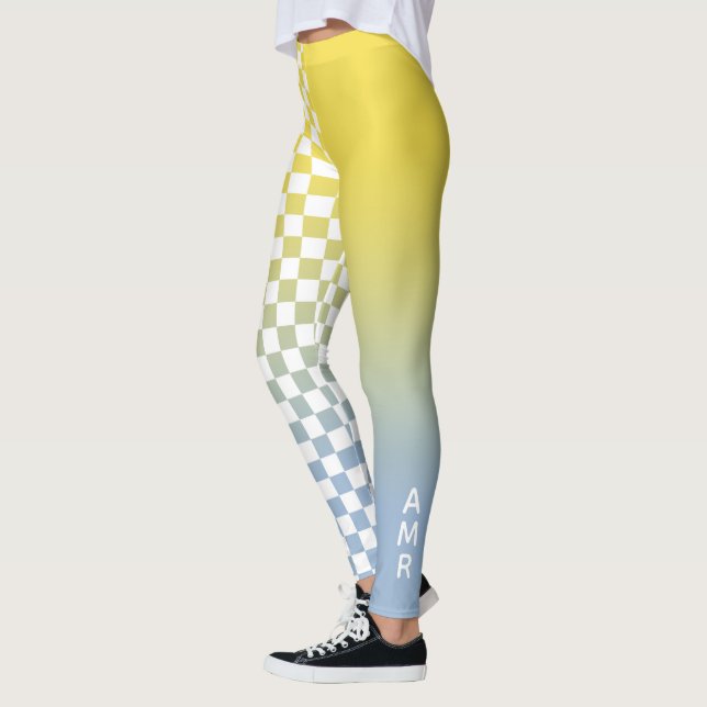 Monogram Yellow to Blue Gradient Chequered Pattern Leggings (Left)