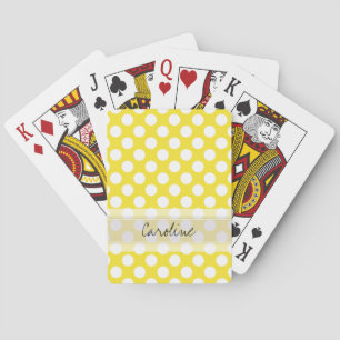 Monogram Yellow White Trendy Fun Polka Dot Pattern Playing Cards