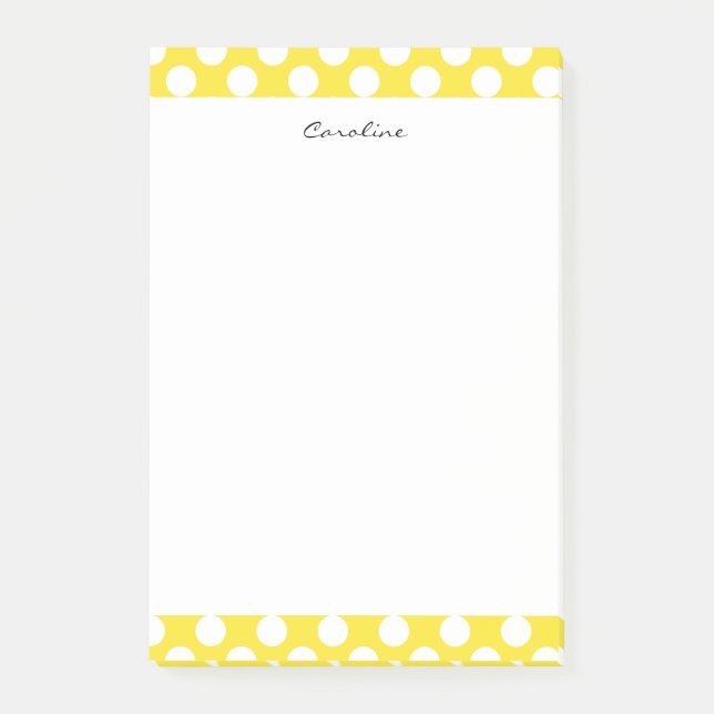 Monogram Yellow White Trendy Fun Polka Dot Pattern Post-it Notes (Front)