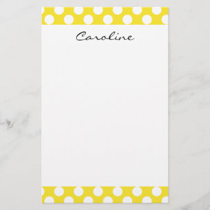 Monogram Yellow White Trendy Fun Polka Dot Pattern Stationery