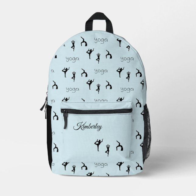 Monogram yoga poses pattern blue printed backpack (Front)