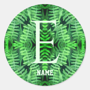 Monogram Your Initial Green Ferns Personalized Classic Round Sticker