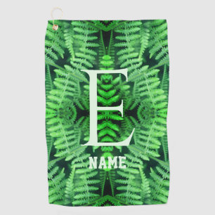 Monogram Your Initial Green Ferns Personalized     Golf Towel