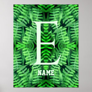 Monogram Your Initial Green Ferns Personalized Poster