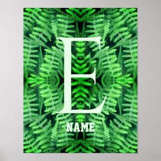 Monogram Your Initial Green Ferns Personalized     Poster