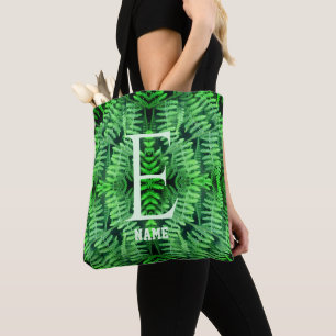 Monogram Your Initial Green Ferns Personalized     Tote Bag