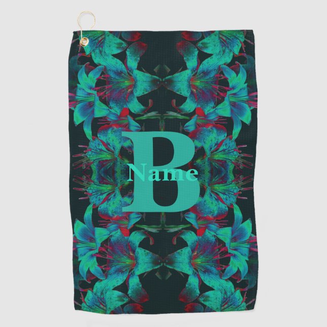 Monogram Your Initial Lily Art Personalized Golf Towel (Front)