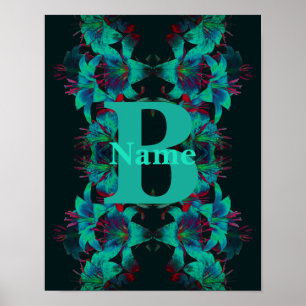 Monogram Your Initial Lily Art Personalized Poster