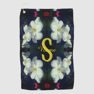 Monogram Your Initial Name Clematis Floral Art Golf Towel