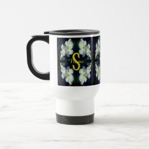 Monogram Your Initial Name Clematis Floral Art Travel Mug