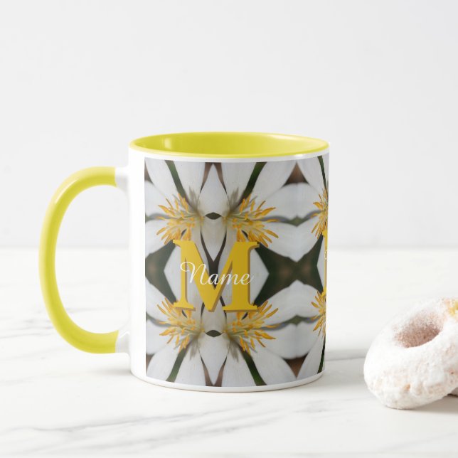 Monogram Your Initial Name Floral Personalized  Mug (With Donut)
