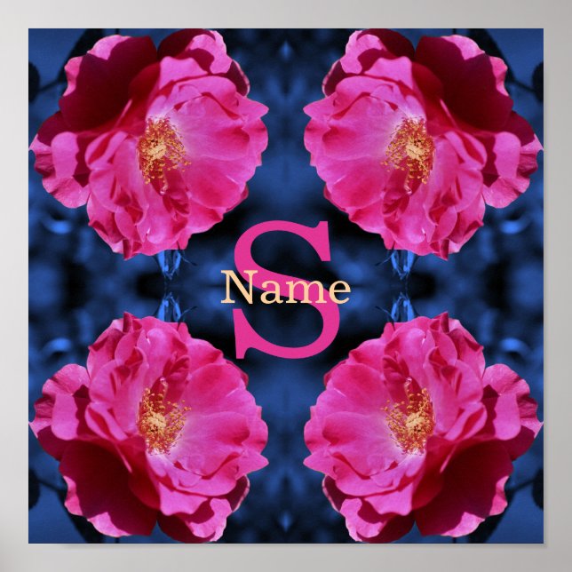 Monogram Your Initial Name Rose Art Custom Poster (Front)