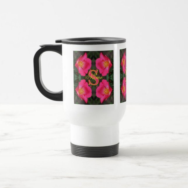 Monogram Your Initial Name Rose Art Personalized Travel Mug (Left)