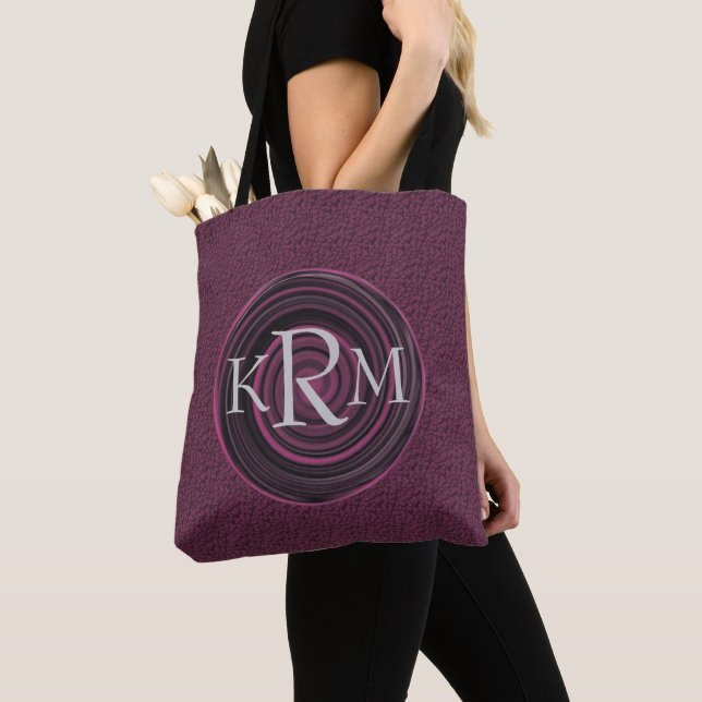Monogram Your Initials Plum Swirls Personalized Tote Bag (Close Up)