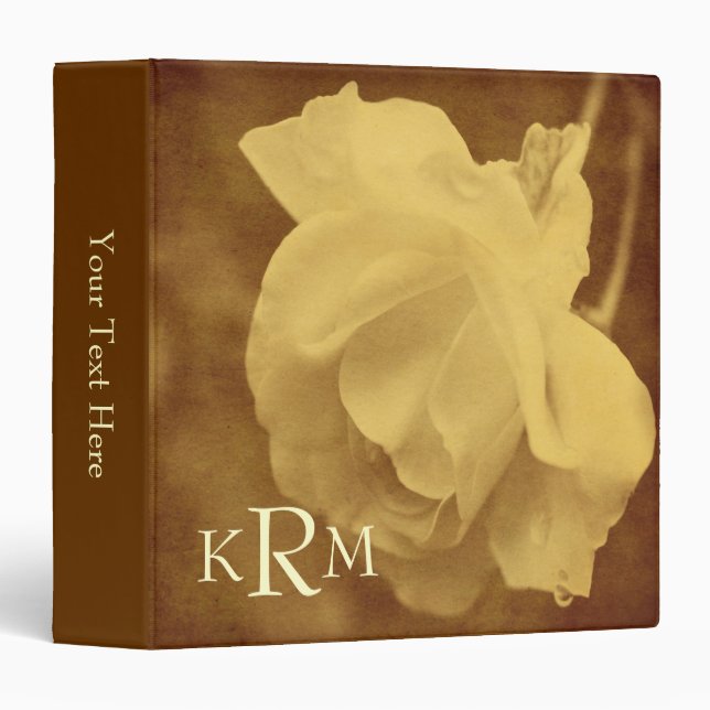 Monogram Your Initials Vintage Rose Personalized Binder (Front/Spine)