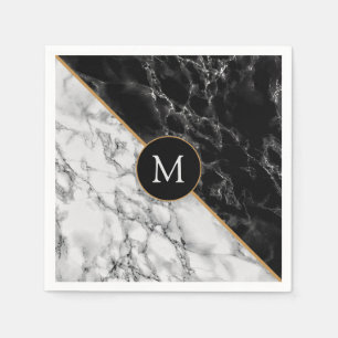 Monogram Your Letter Napkins Black White Marble