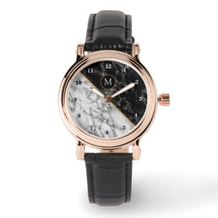Monogram Your Letter Watch Black White Marble