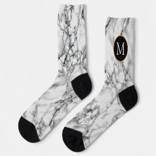 Monogram Your Letter White Marble Socks
