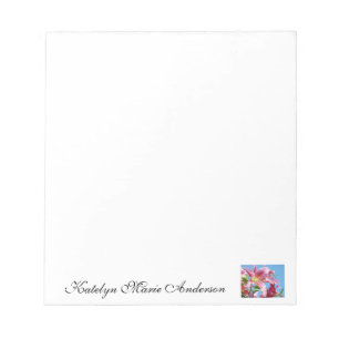Monogram Your Name Notepad Pink Lily Flowers