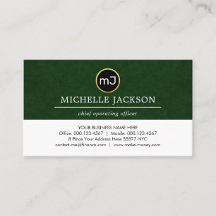 Monogram Your Name On Emerald Grunge Layer Business Card