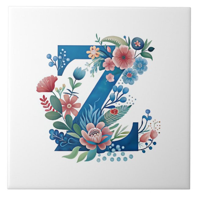 Monogram 'Z' decorative floral design Tile (Front)