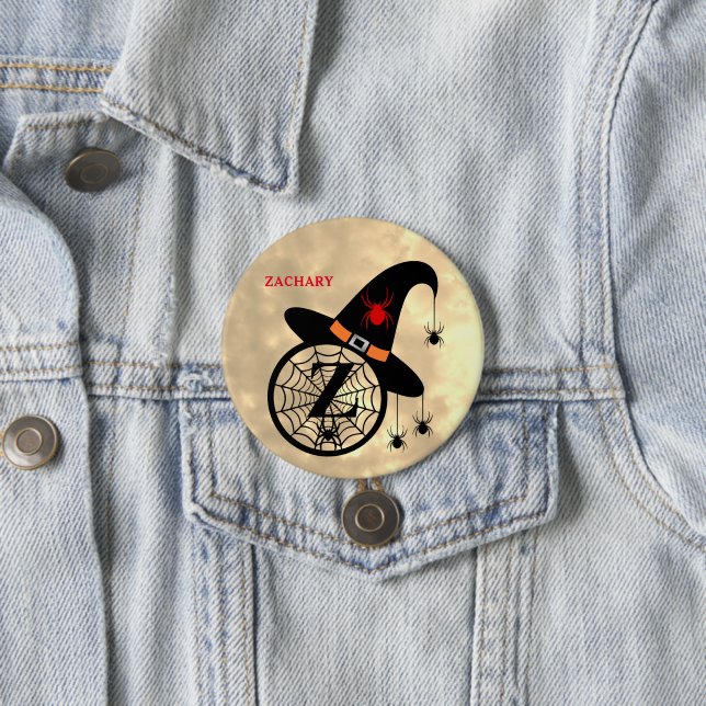 Monogram Z Halloween Sky Witch Spiders Name 3 Inch Round Button (In Situ)