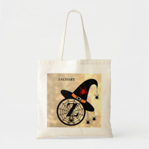 Monogram Z Halloween Sky Witch Spiders Name Tote Bag