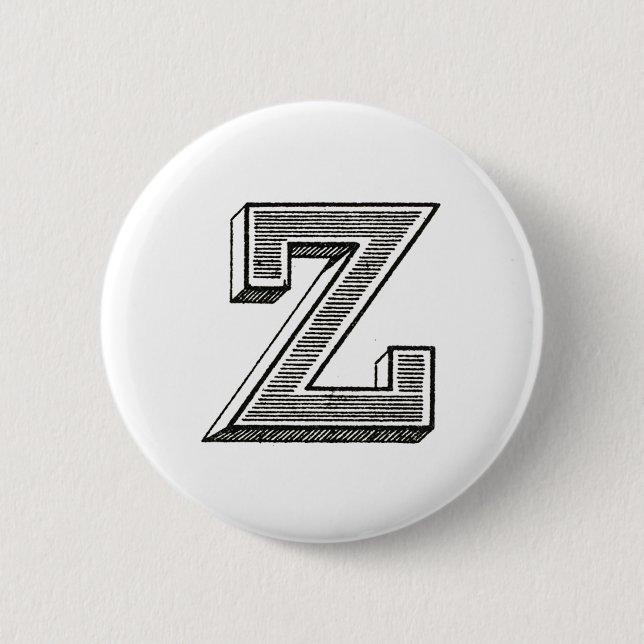 Monogram Z, Letter Z, Alphabet z, Black and White 2 Inch Round Button (Front)