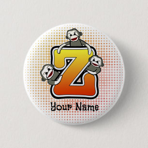 Monogram Z Sock Monkey 2 Inch Round Button