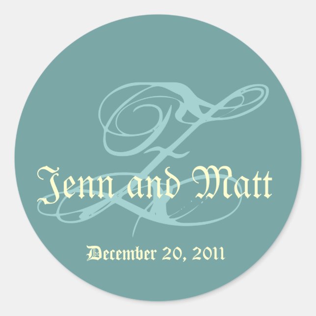 Monogram Z Wedding Names Date Blue Cream Seal (Front)