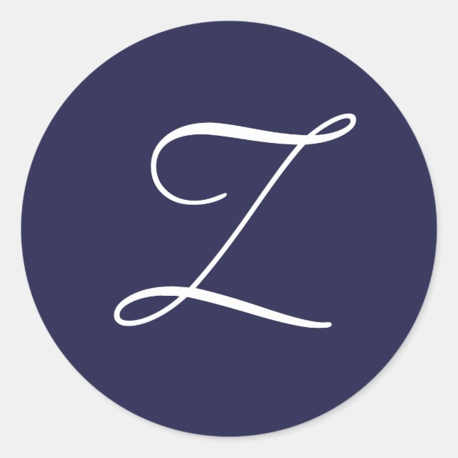 Monogram Z, White on Navy Blue, Classic Round Sticker (Front)