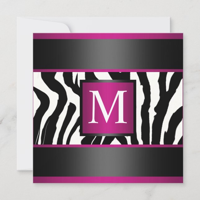 Monogram Zebra Birthday party Invitation (Front)
