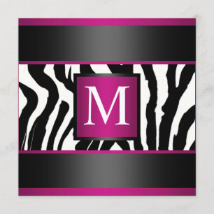 Monogram Zebra Birthday party Invitation