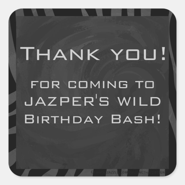 Monogram Zebra Black and Grey Square Sticker (Front)