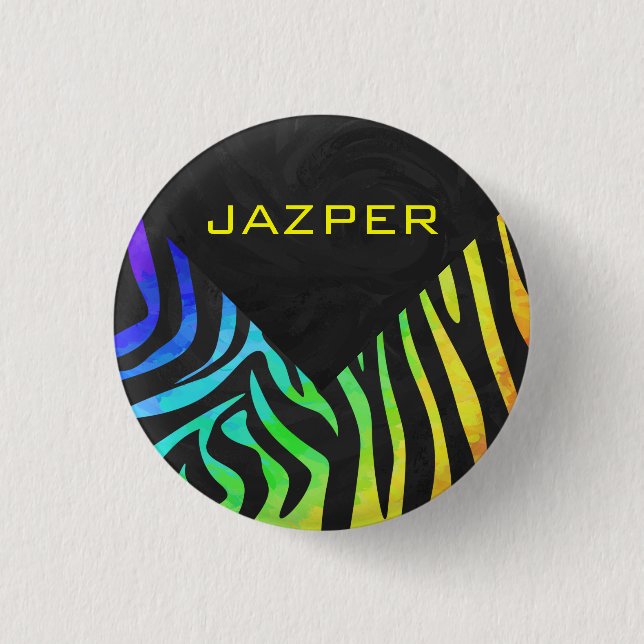 Monogram Zebra Black and Rainbow Print 1 Inch Round Button (Front)