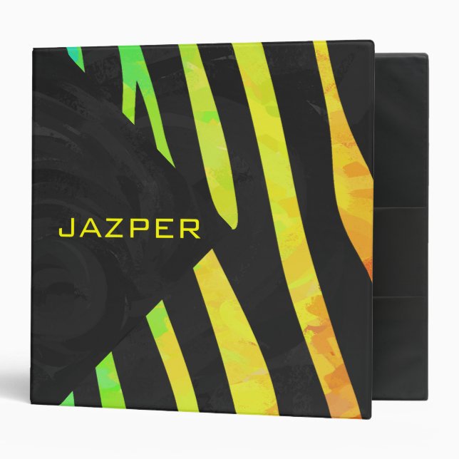Monogram Zebra Black and Rainbow Print Binder (Front/Inside)
