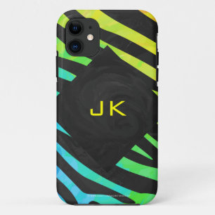Monogram Zebra Black and Rainbow Print iPhone 11 Case