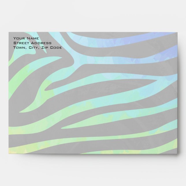 Monogram Zebra Black and Rainbow Print Envelope (Front)