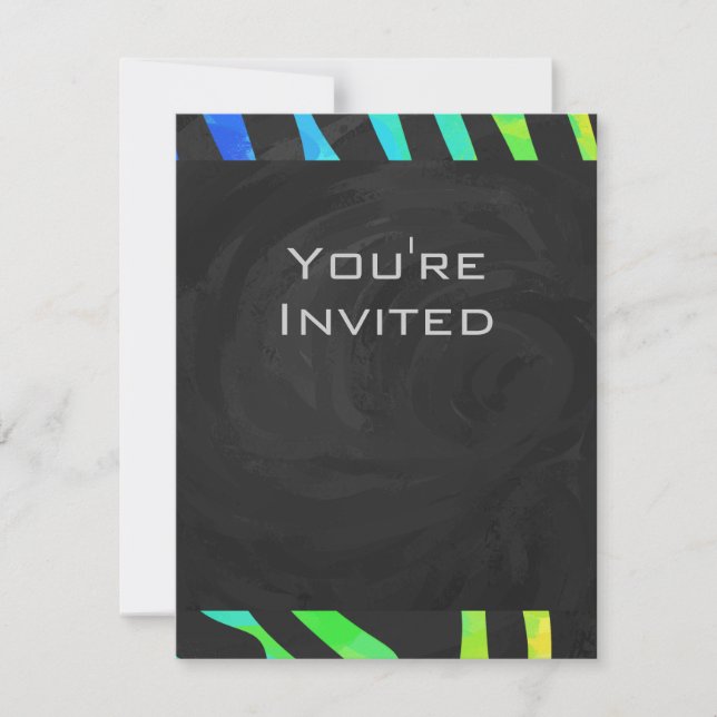 Monogram Zebra Black and Rainbow Print Invitation (Front)
