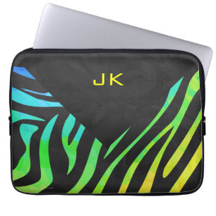 Monogram Zebra Black and Rainbow Print Laptop Sleeve