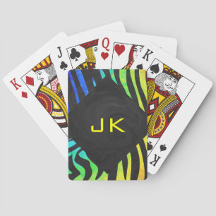 Monogram Zebra Black and Rainbow Print Playing Cards