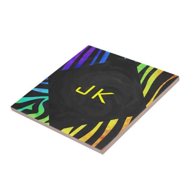 Monogram Zebra Black and Rainbow Print Tile (Side)