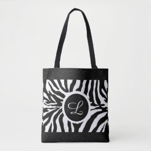Monogram Zebra Pattern with Leather Trim Tote Bag