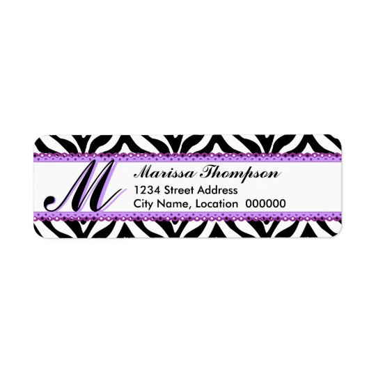 Monogram Zebra Print and Purple Lace Return Address Label