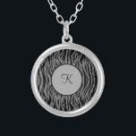 Monogram Zebra Print Black Grey Silver Trendy Silver Plated Necklace<br><div class="desc">Monogram this Black and Grey-Silver Zebra Print Silver Necklace. Makes a great gift for her,  or for your bridesmaids.</div>